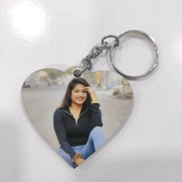 Photo Printed MDF Wood Keychain - Heart Shape with Double Side Print