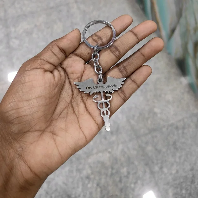 Engraved with Name Metal Keychain - Doctor Symbol Shape