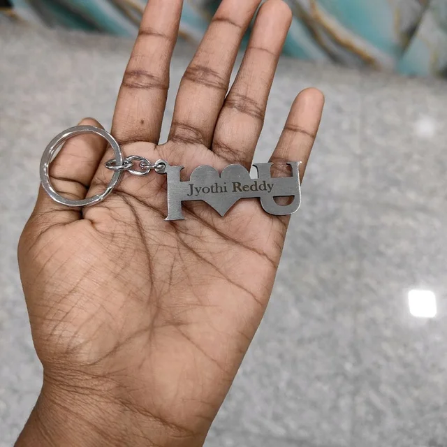 Engraved with Name Metal Keychain - I Love You Symbol