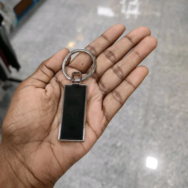 Engraved with Text/Logo - Black Metal Keychain - Rectangle Shape