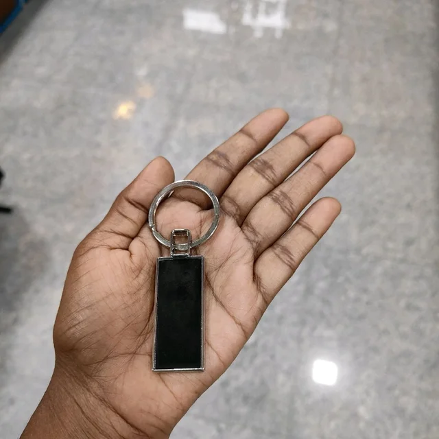 Engraved with Text/Logo - Black Metal Keychain - Rectangle Shape - Blank Material