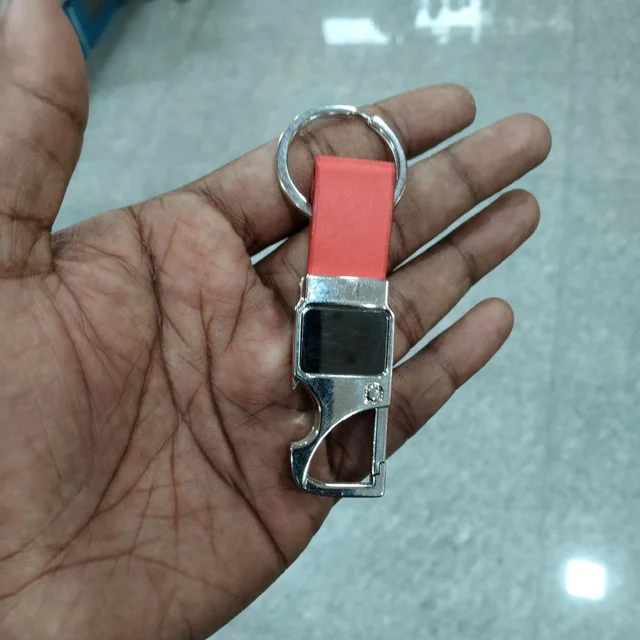 Engraved with Text/Logo - Hook Type PU Leather Keychain - Red Color
