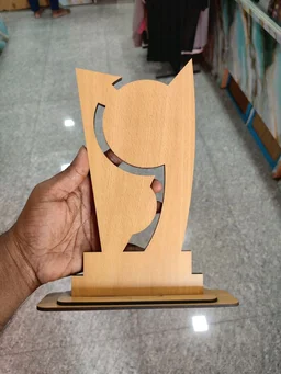 MDF Trophy with Custom Print - Color Wood + 2 Rounds & Bottom Rectangle - 2 Layer Mementos - MAZTROPHY004 (6x11.5" Inch approx size) - Blank Material