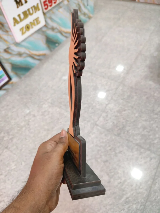 MDF Trophy - Dual Tone MDF Wood with Custom Print - MAZTROPHY012 (4x11" Inch approx size) - Blank Material
