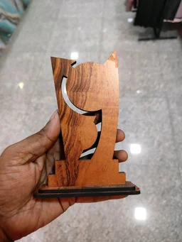 MDF Trophy with Custom Print - Color Wood + 2 Rounds & Bottom Rectangle - 2 Layer Mementos - MAZTROPHY002 (3.5x6.5" Inch approx size) - Blank Material