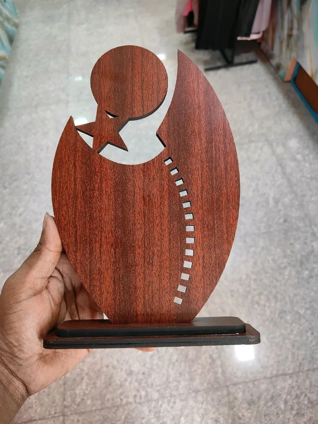 MDF Trophy with Custom Print - Cherry Wood + Gold Acrylic 2 Layer Mementos - MAZTROPHY001 (7x10" Inch approx size) - Blank Material