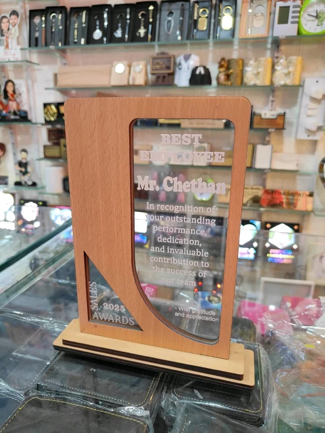 MDF Trophy - MDF Wood with Clear Acrylic Engraving - MAZTROPHY011 (7x11" Inch approx size)