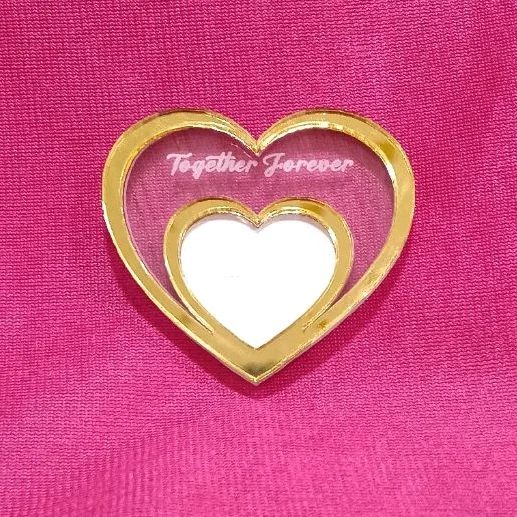 Thumb Print Magnet - Heart Shape - Clear Acrylic Base with Gold Acrylic Topped
