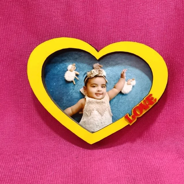 MDF 3x4" Inch & 8mm thickness - Yellow MDF Heart Shape with LOVE Text Photo Insert Fridge Magnet