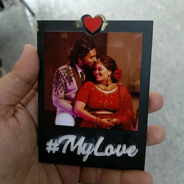 MDF 3x4" Inch - Photo with Custom Text in White Acrylic and Red Heart Fridge Magnet