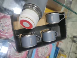 Engraved - Vaccum Flask Hot & Cold 500ml Steel Bottle with 2 Cups set - Grey Color - Blank Material