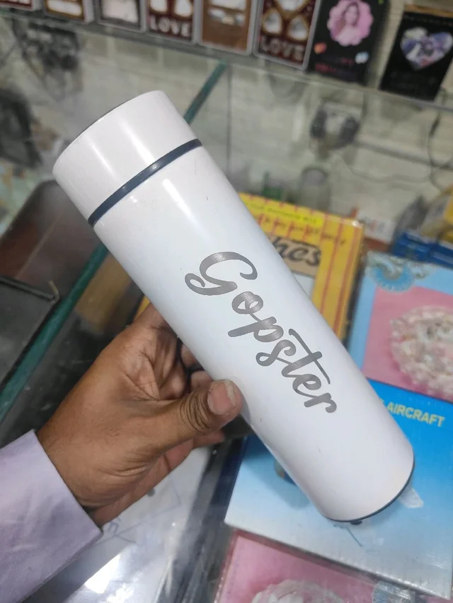 Engraved - Smart Touch Temperature Hot & Cold 500ml Steel Bottle - White Color