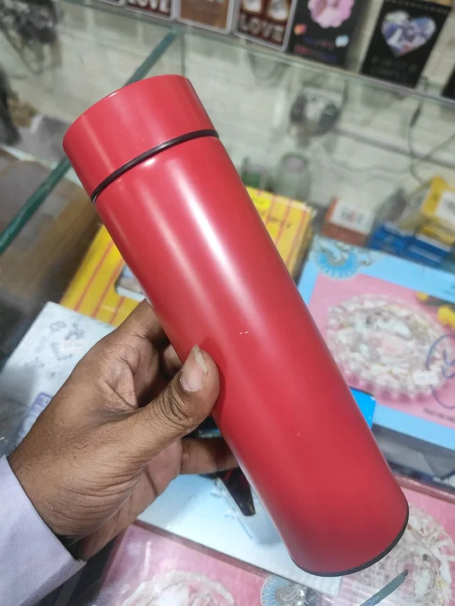 Engraved - Smart Touch Temperature Hot & Cold 500ml Steel Bottle - Red Color