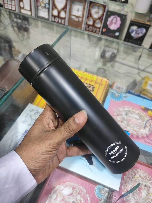 Engraved - Smart Touch Temperature Hot & Cold 500ml Steel Bottle - Black Color