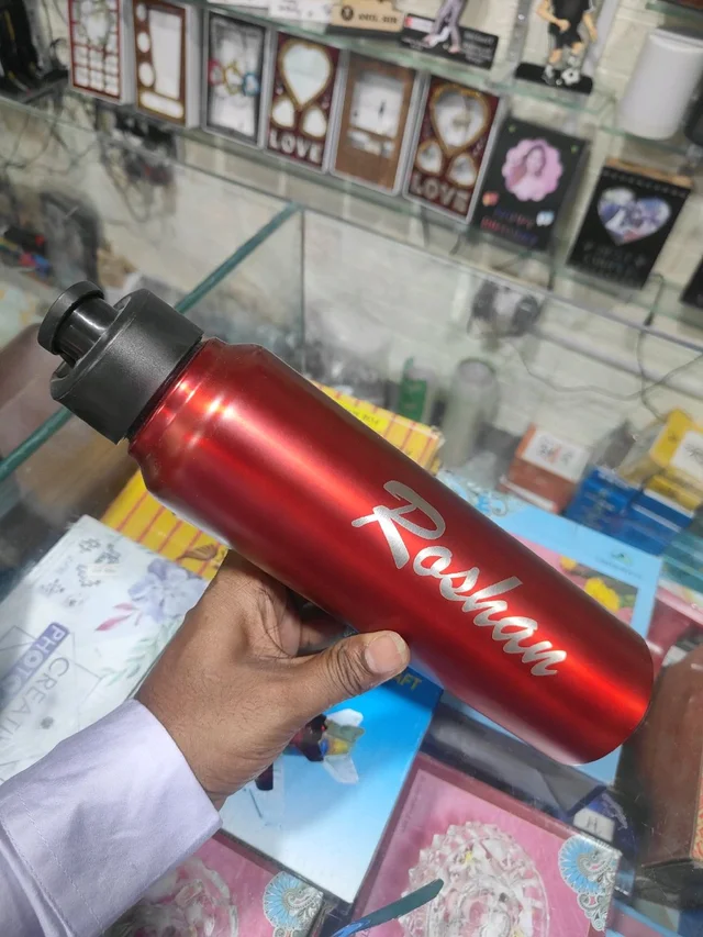 Engraved - Wide Mouth Sipper Aluminium 1 Liter Bottle - Maroon Color