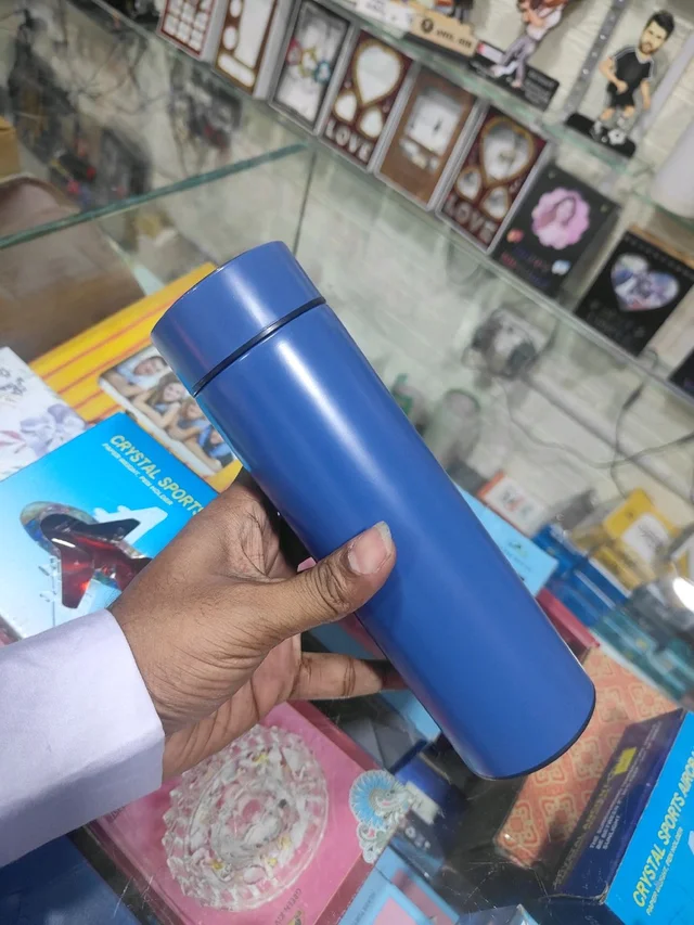 Engraved - Smart Touch Temperature Hot & Cold 500ml Steel Bottle - Blue Color