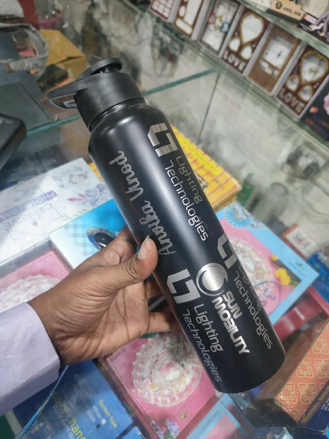 Engraved - Wide Mouth Sipper Aluminium 1 Liter Bottle - Black Color