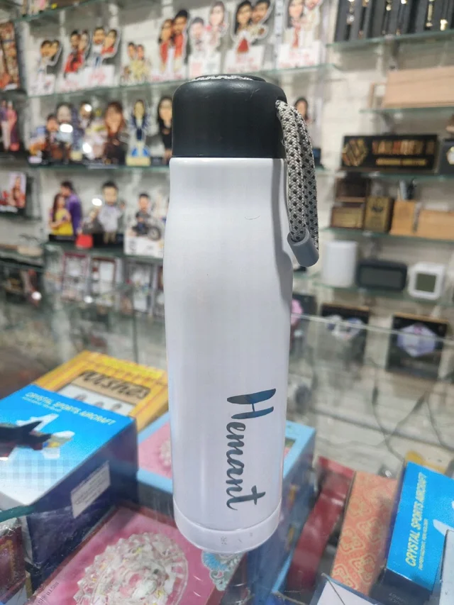 Engraved - Steel Bottle with Rope Cap 500ml White Color