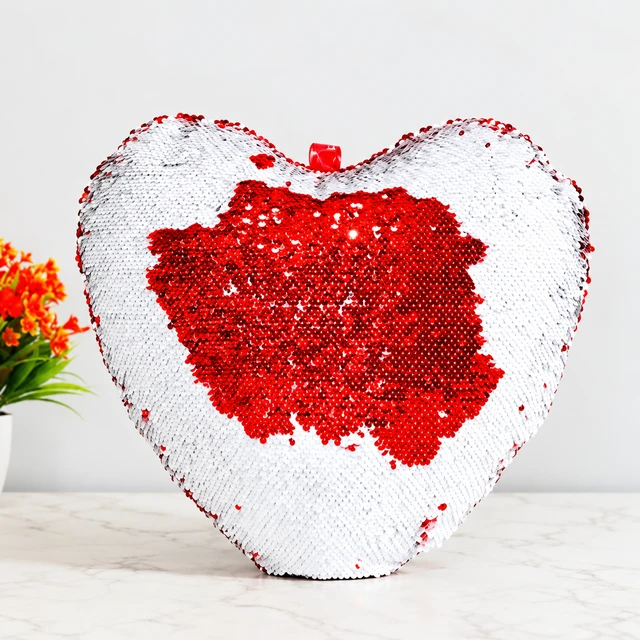 Magic or Sequin Chamki Pillow | Heart Shape | Red Color