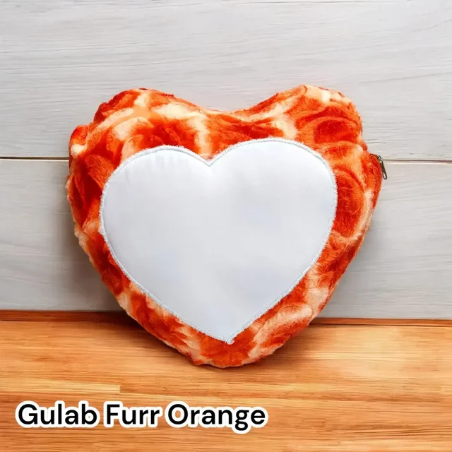 Gulab Fur Pillow | Heart Shape | Orange Color
