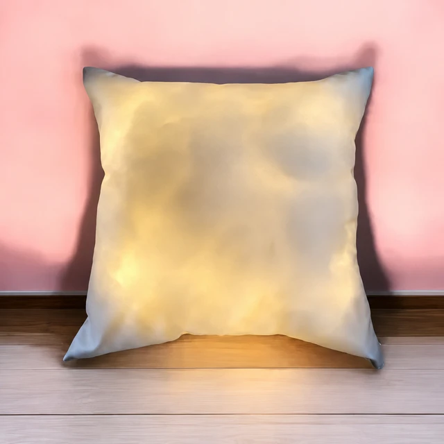 16x16 inches White Satin Pillow with - Yellow LED
