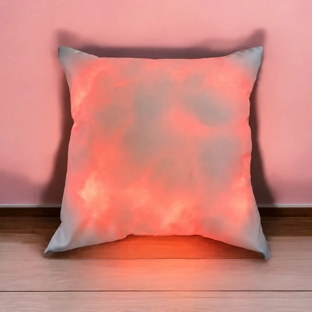 16x16 inches White Satin Pillow with - Red LED