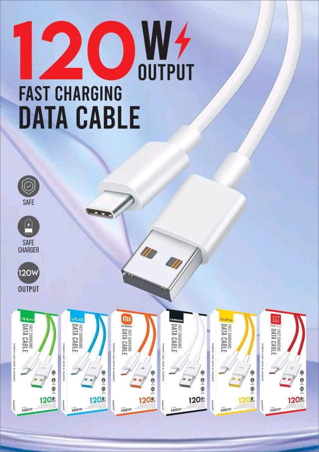 120W TYPE C FAST DATA CABLE (MI/OPPO/VIVO/REALME/ONEPLUS/SAMSUNG) BRAND WISE COLOUR OG QUALITY
