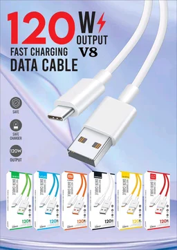 120W V8 FAST DATA CABLE (MI/OPPO/VIVO/REALME/ONEPLUS/SAMSUNG) BRAND WISE COLOUR OG QUALITY