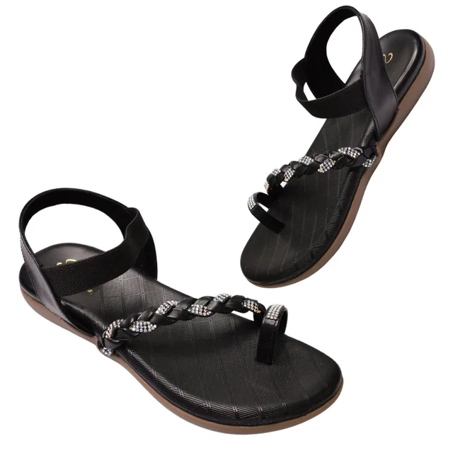 Stepee Flat arba Sandal with extra padding - Black
