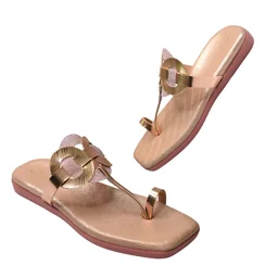 STEPEE flat arba slippers with rings style kolhapuri - Rose Gold