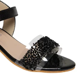 Stepee Black Heel Chain work Kids sandals- 8 Pair set - Black