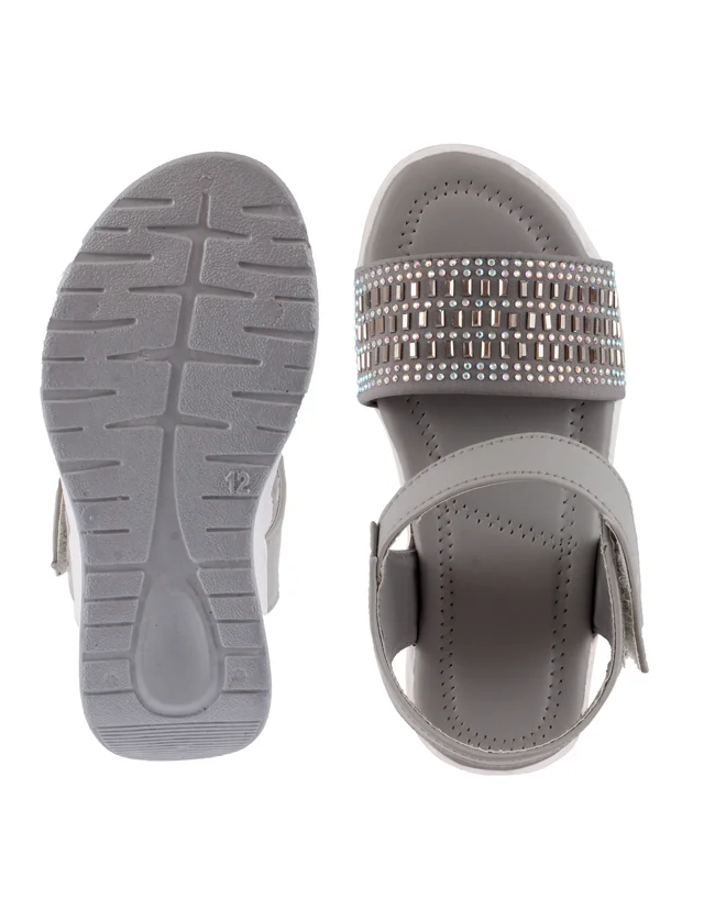 Stepee Grey Kids sandal with siroski 8 Pair set - Grey