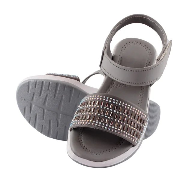 Stepee Grey Kids sandal with siroski 8 Pair set - Grey