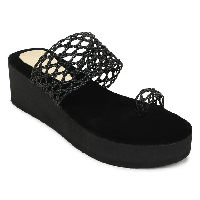 Stepee Black Bunai Rubber Gola Slipper- 6 Pair Set - Black