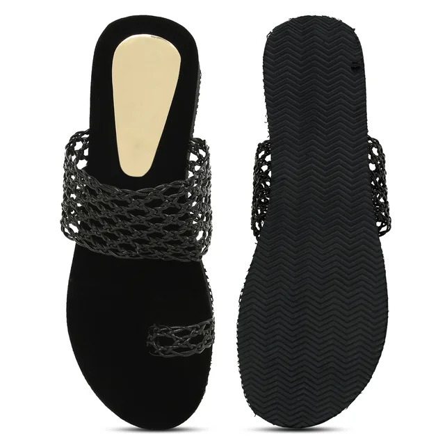 Stepee Black Bunai Rubber Gola Slipper- 6 Pair Set - Black