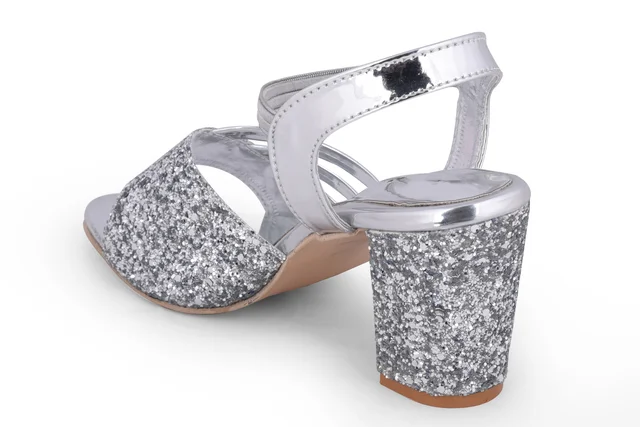 Stepee Silver 2 inch heel fancy party wear sandal 6 Pair set - Silver