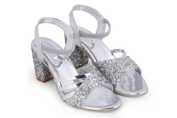 Stepee Silver 2 inch heel fancy party wear sandal 6 Pair set - Silver