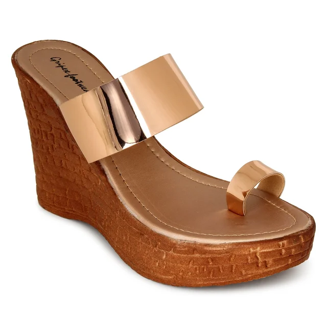 Stepee Platform weges Rose gold slipper for women - 6 Pair set - Golden Sand