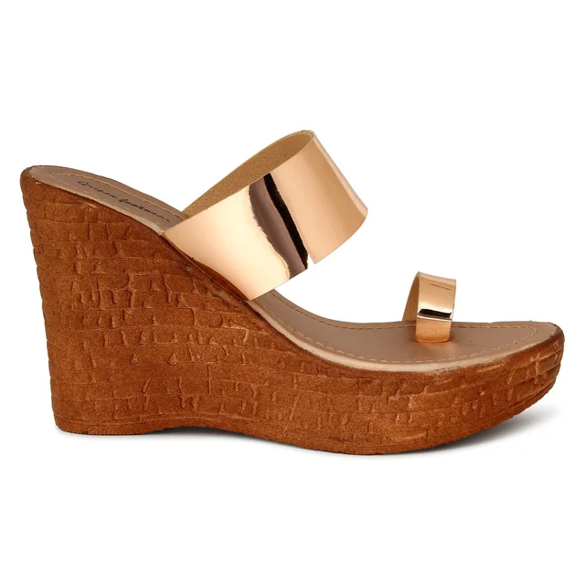 Stepee Platform weges Rose gold slipper for women - 6 Pair set - Golden Sand