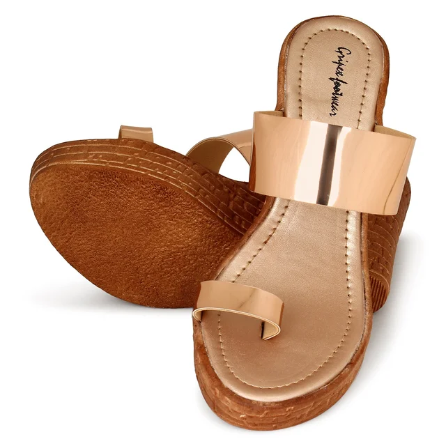 Stepee Platform weges Rose gold slipper for women - 6 Pair set - Golden Sand