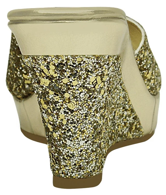 Stepee Golden Fancy Platform wedges gola Slipper- 6 Pair set - Golden