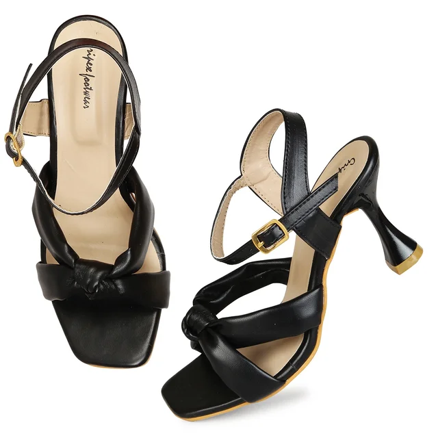 Stepee Women Classy Black Heel sandals- 6 Pair set. - Black