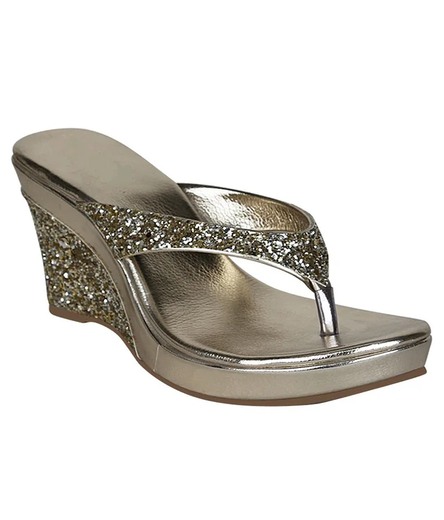 Stepee Golden Fancy Platform wedges gola Slipper- 6 Pair set - Golden