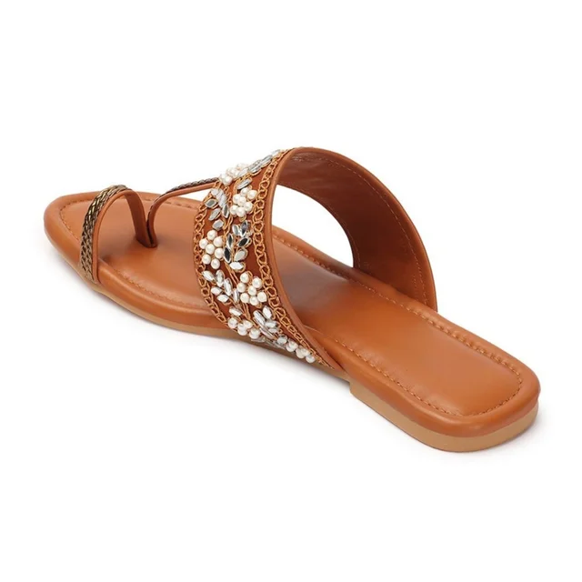 Flat imported patta slippers - Tan