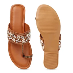 Flat imported patta slippers - Tan