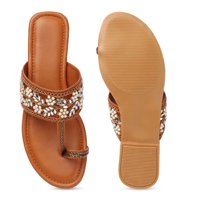 Flat imported patta slippers - Tan