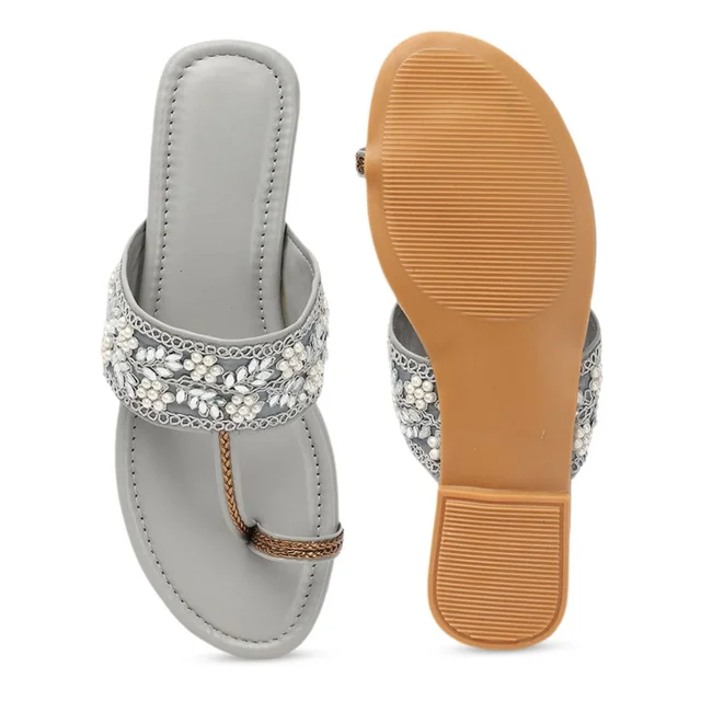 Flat imported patta slippers - Grey