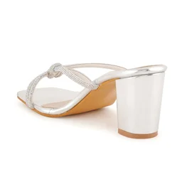 Fancy party wear block heel diamond slippers - Silver