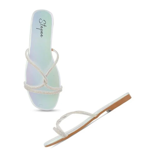 Diamond chain smart Slat slippers for women - Sea Green