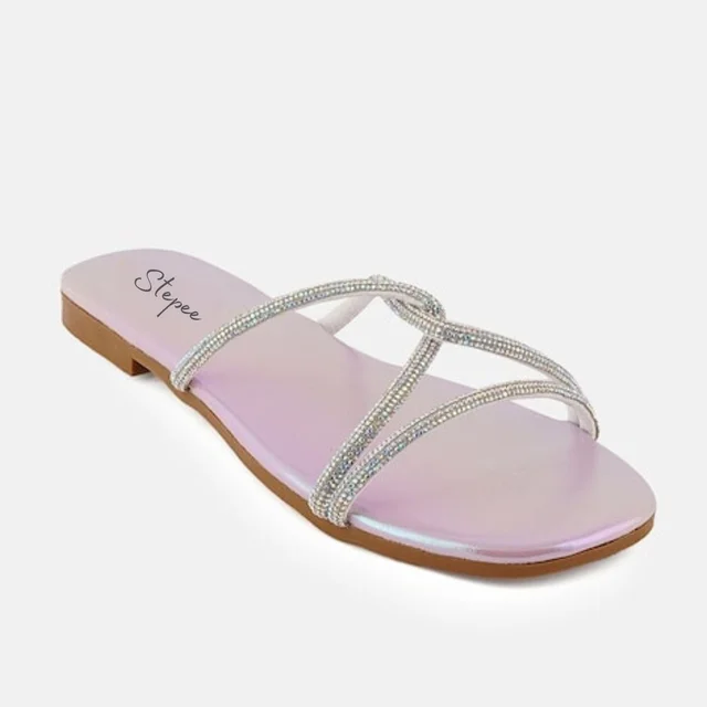 Diamond chain smart Slat slippers for women - Pink